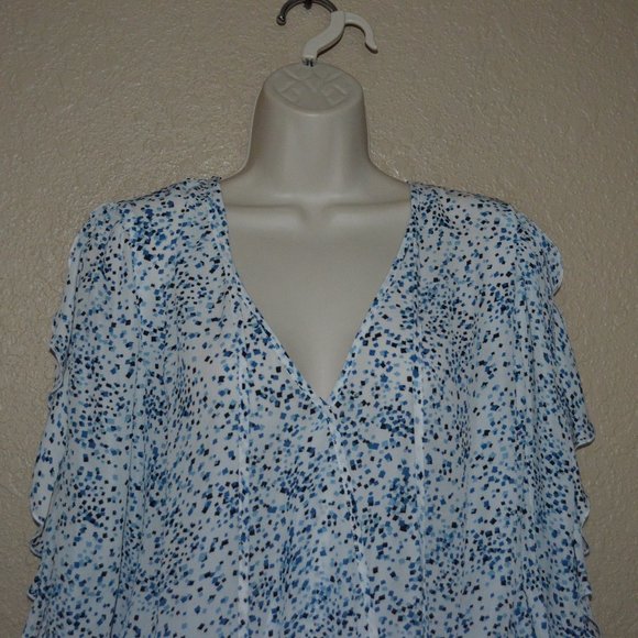 NWT $352 Sz XS Parker Blue White Spring Scatters 3/4 Sleeve Blouse - Picture 2 of 6